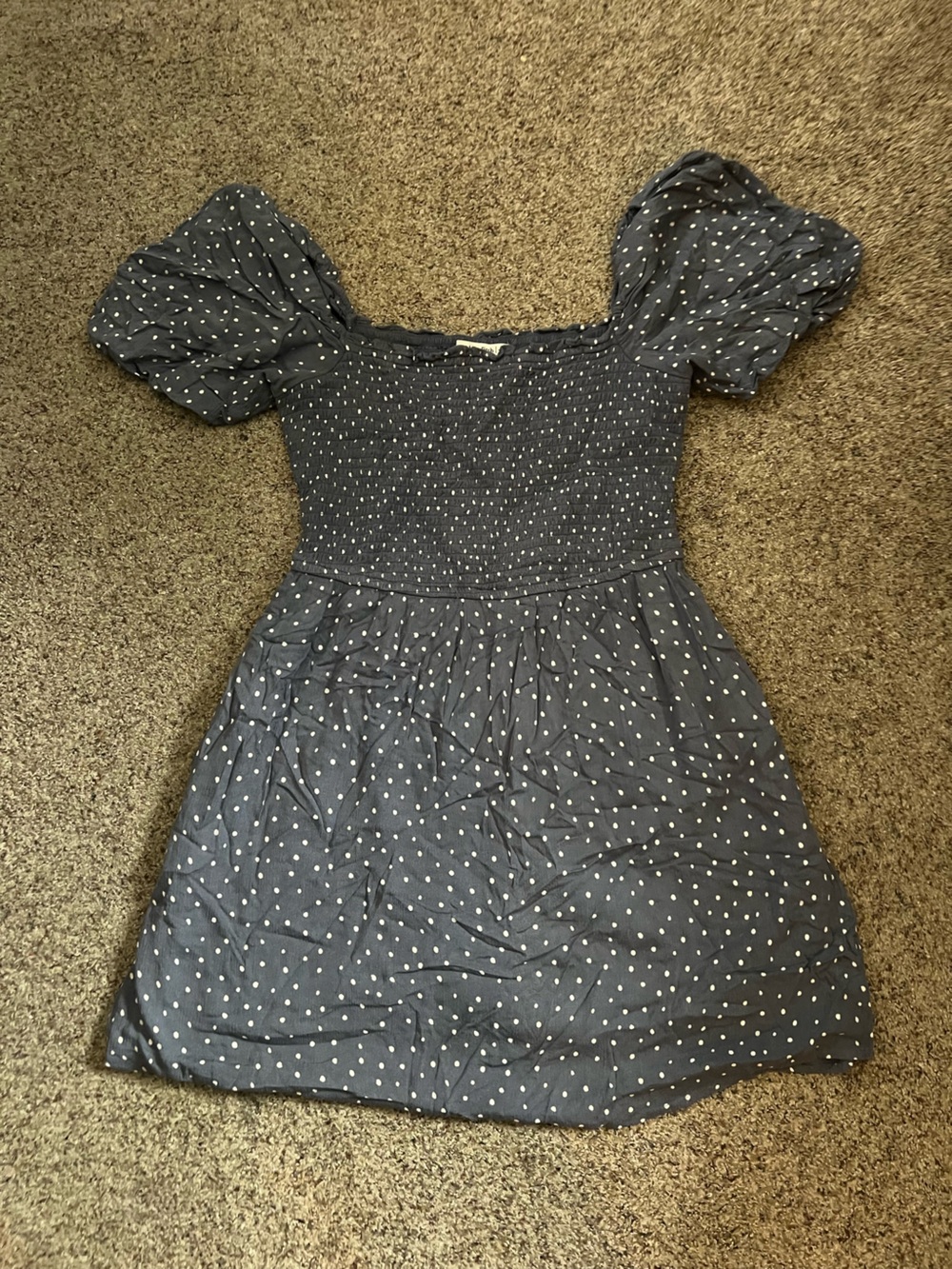 Abercrombie & Fitch Navy with White Polka Dot Smocked Midi Dress